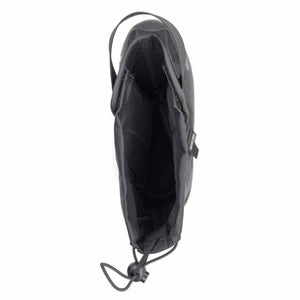 Top view of Neos black overshoe showing the interior lining and drawstring closure