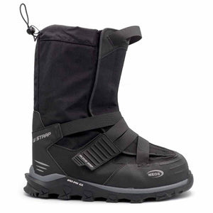 Neos black overshoe with adjustable straps and drawstring closure