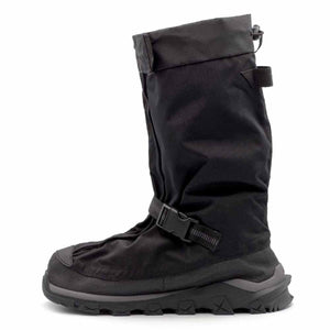 Neos black overshoe with adjustable buckle strap and drawstring collar