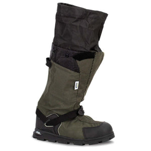 Neos olive green overshoe with black adjustable strap and protective cuff