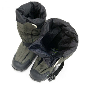 Neos olive green overshoes with black trim and adjustable strap