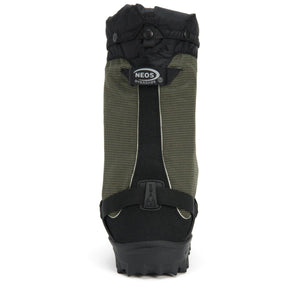 Rear view of Neos olive green and black waterproof overshoe with adjustable strap