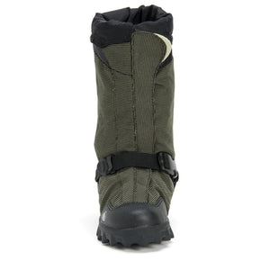 Neos olive green overshoe with black rubber sole and buckle strap
