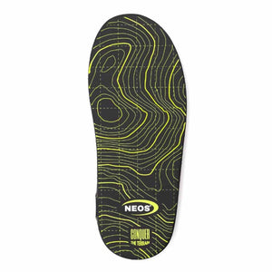 Neos shoe insole with yellow topographic map pattern on black background