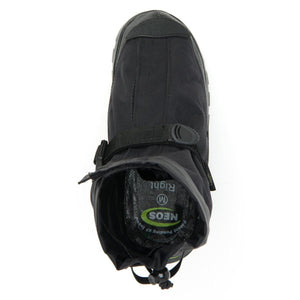 Top view of black Neos overshoe with adjustable strap and interior branding