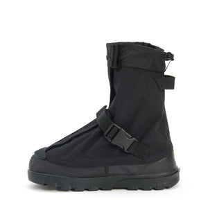 Neos black overshoe with buckle strap and drawstring collar