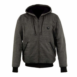 Dark grey zip up hoodie with black hood lining and black cuffs