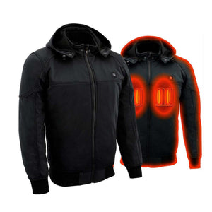 NexGen black hooded heated jacket showing internal heating elements