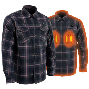 NexGen heated plaid flannel shirt showing internal heating elements