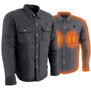 NexGen grey button down heated shirt with visible heating elements