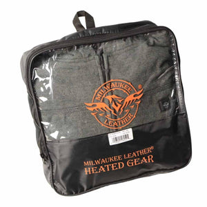 NexGen Milwaukee Leather grey heated hoodie inside a clear plastic storage bag