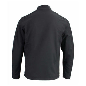 Back view of a black NexGen softshell jacket with a mock neck collar