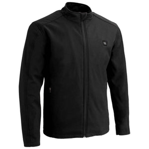 NexGen black softshell jacket with a stand collar and full front zipper