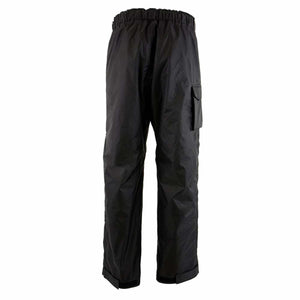 NexGen black waterproof rain pants with elastic waistband and side cargo pocket