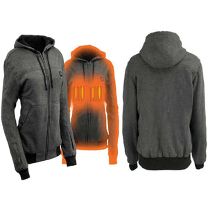 NexGen grey zip up hoodie showing front back and internal heating elements