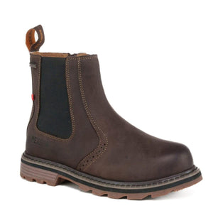 NexGrip brown leather Chelsea boot with elastic side panel and lugged rubber sole