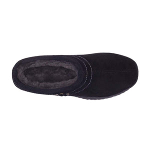 Cloud Nine Sheepskin black suede slipper with grey fur lining top view
