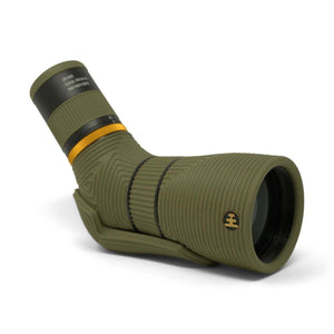 Olive green angled spotting scope with black and yellow accents