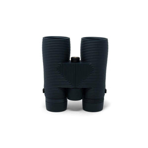 Black binoculars with ribbed texture on white background