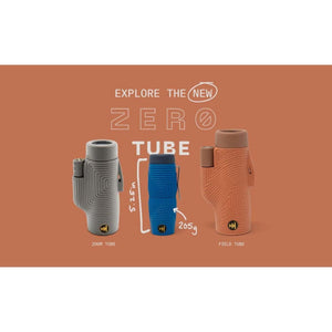 Nocs Provisions Zero Tube monoculars in grey blue and orange with size and weight specifications