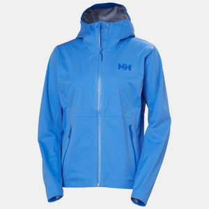 Helly Hansen blue hooded waterproof jacket with front zipper and HH logo