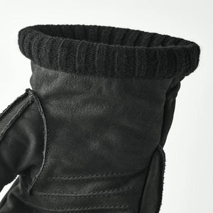 Black leather glove with ribbed knit cuff