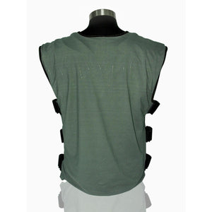 Back view of olive green tactical vest on a mannequin