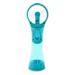 O2 Cool teal handheld misting fan with clear water reservoir