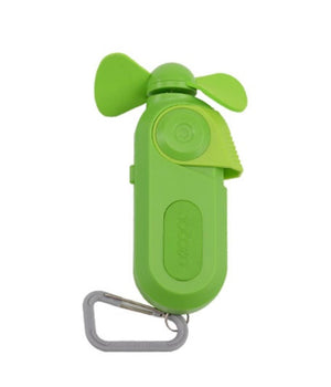 O2Cool lime green handheld portable fan with carabiner clip