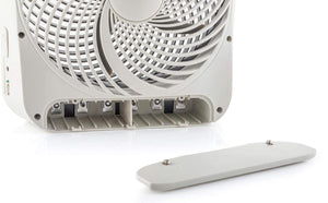 O2 Cool portable fan with open battery compartment and detached cover