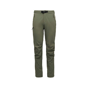 Black Diamond olive green hiking pants with integrated belt and zippered pockets