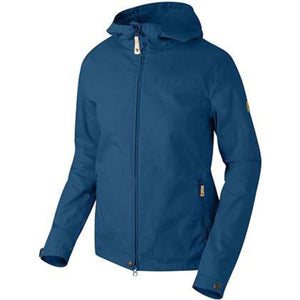 Blue FjallRaven hooded jacket with front zipper and side pockets