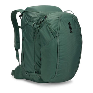 Thule green travel backpack with side compression straps and shoulder harness