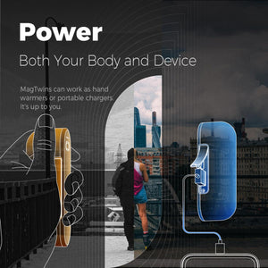 MagTwins portable hand warmer and power bank charging a device