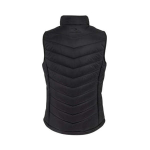 Back view of a black Radians quilted vest with a high collar
