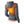 Back view of a grey hooded sweatshirt showing an orange glowing heating element on the upper back
