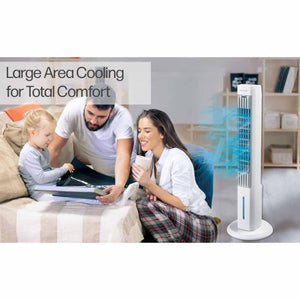 Ontel tower fan cooling a family in a living room