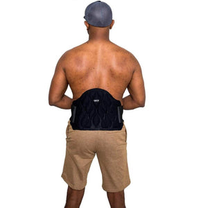 Person wearing an Onyx Cool black lumbar support wrap on their lower back