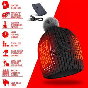 ActionHeat heated beanie with power bank and feature list
