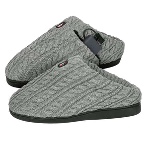 ActionHeat grey cable knit heated slippers with battery pack