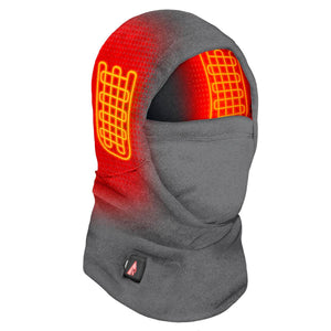 ActionHeat grey fleece balaclava with highlighted heating elements on the head and sides