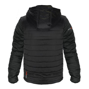 Back view of black ActionHeat hooded puffer jacket