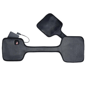 Grey mesh heating pad with connected power bank and adjustable strap