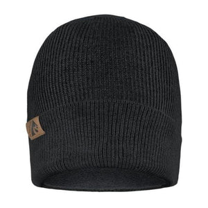 Black ribbed ActionHeat beanie with a brown logo patch