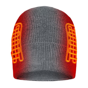 ActionHeat grey knit beanie with visible orange heating element panels on the sides