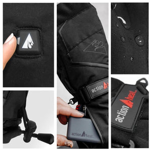 ActionHeat heated glove features including power button battery compartment and water resistant fabric