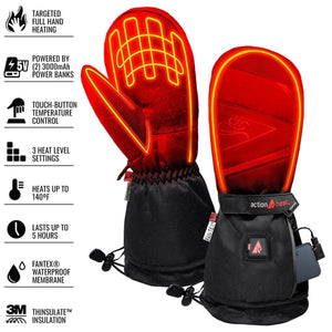 ActionHeat heated mittens with full hand heating elements and battery power bank features