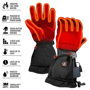 ActionHeat battery powered heated gloves with feature list