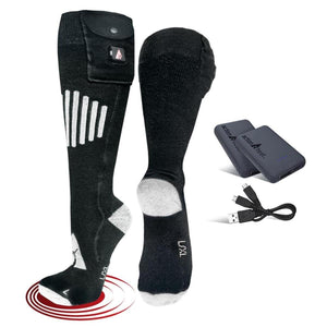ActionHeat black battery heated socks with two power banks and a charging cable