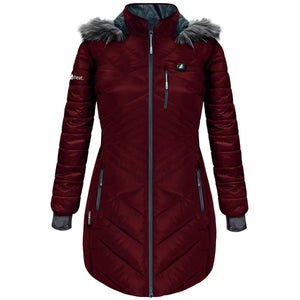 ActionHeat burgundy quilted heated parka with faux fur hood